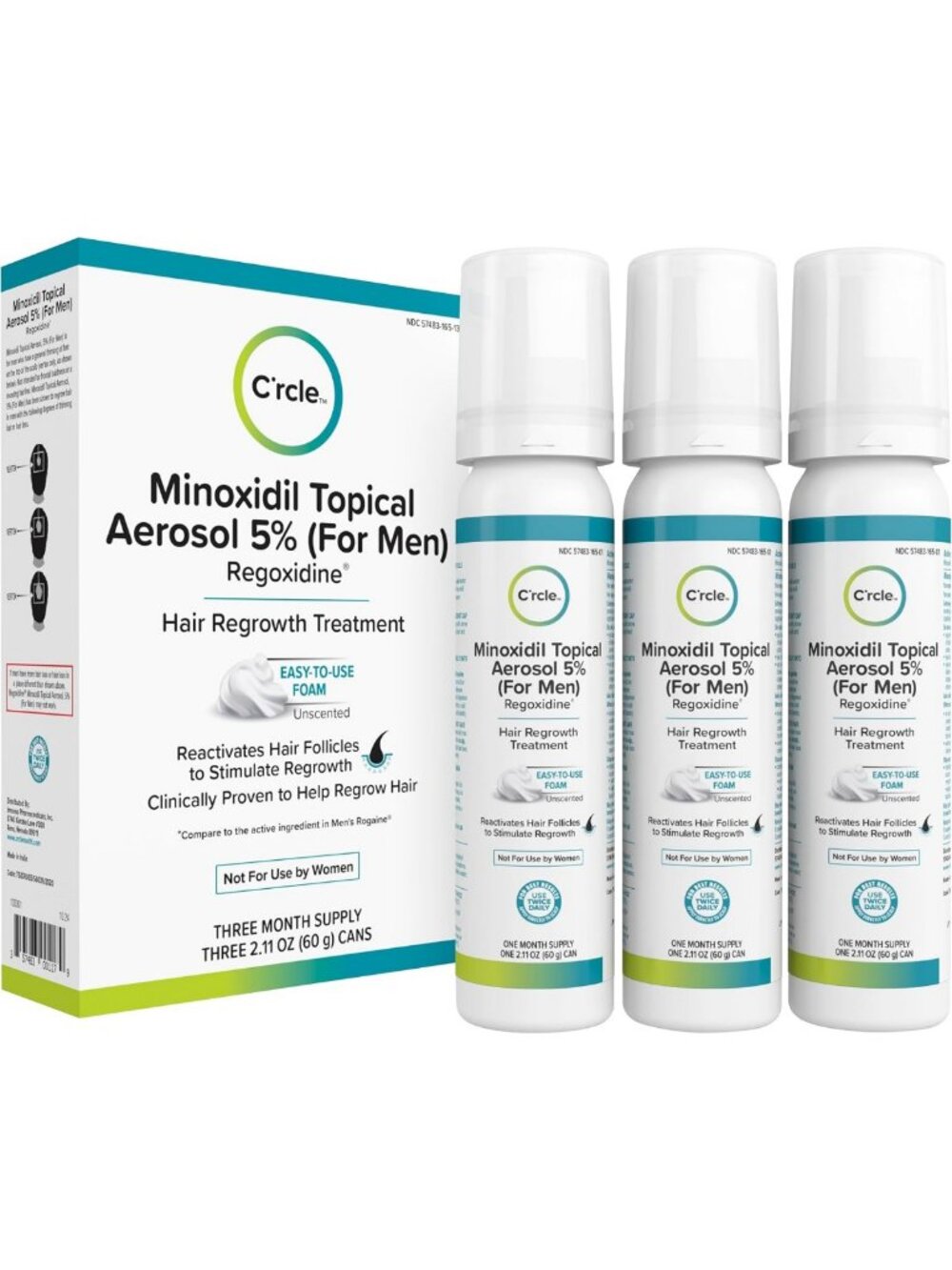 Hair Regrowth Foam for Men 5% Minoxidil, Unscented - 3 Month Supply, Fast